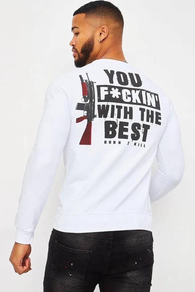Men Wanna FUck With Me Sweatshirt With Graphic Print In Rhinestone In White White Brentiny Paris Sweatshirts and Pullovers