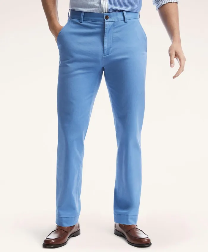 Men Washed Stretch Chino Pants Dark Blue Brooks Brothers Chinos and Casual Pants