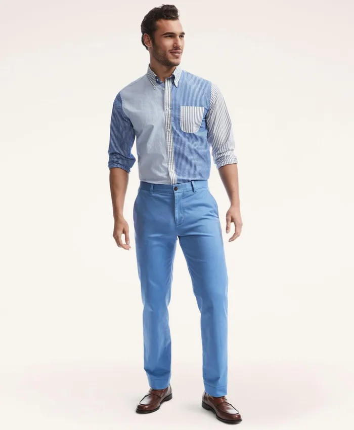 Men Washed Stretch Chino Pants Dark Blue Brooks Brothers Chinos and Casual Pants