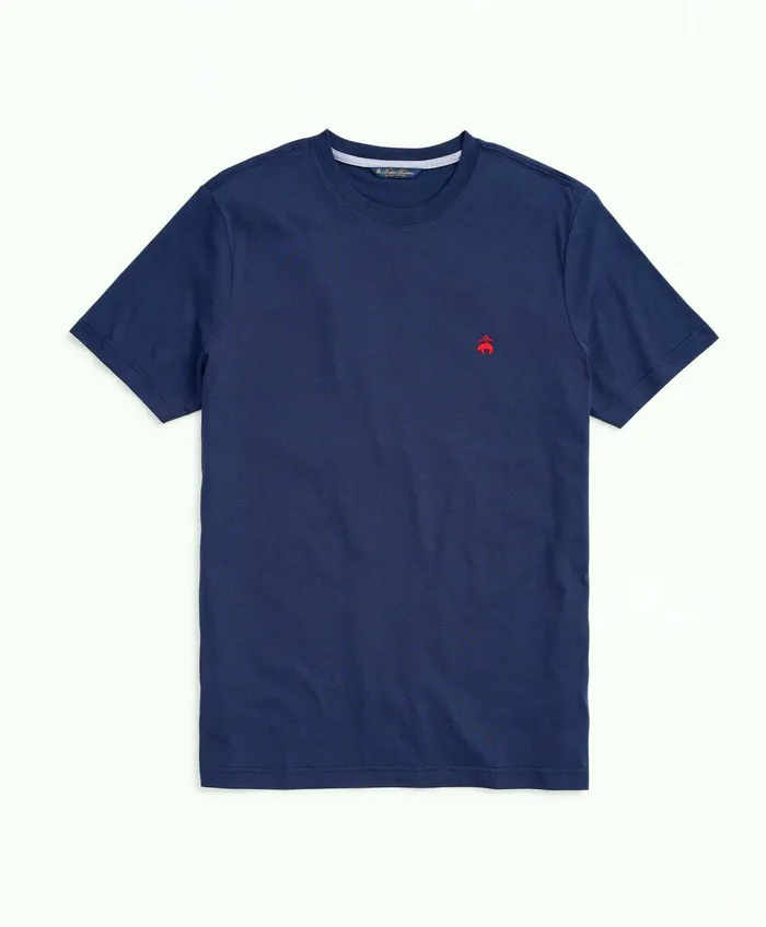 Men Washed Supima Cotton Logo Crewneck TShirt Navy Brooks Brothers TShirts and Sweats