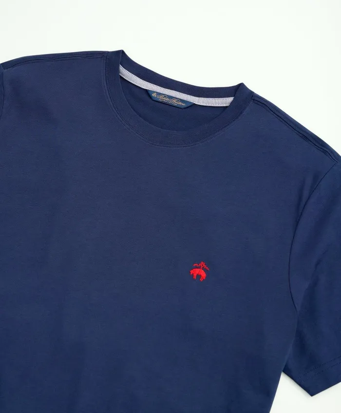 Men Washed Supima Cotton Logo Crewneck TShirt Navy Brooks Brothers TShirts and Sweats