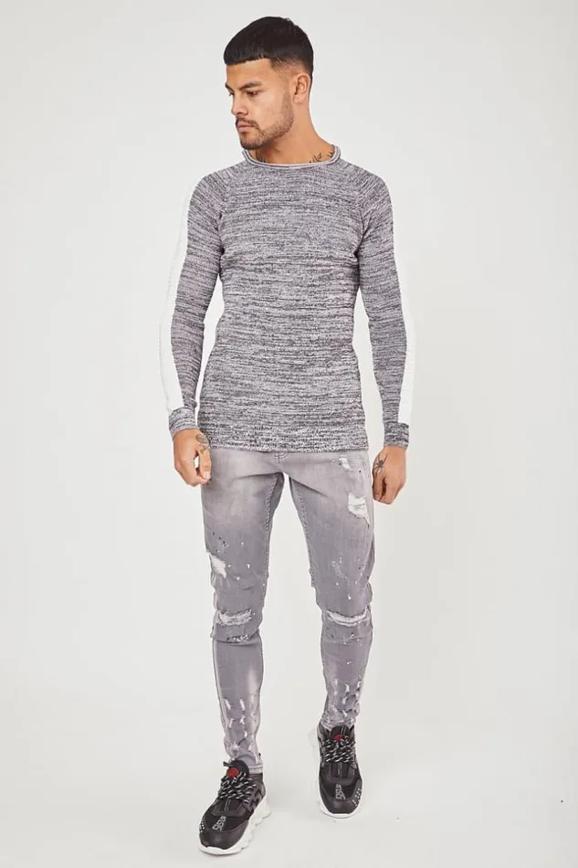 Men White Fine Knit Sweater Grey Brentiny Paris Sweatshirts and Pullovers Men White Fine Knit Sweater Grey Brentiny Paris Sweatshirts and Pullovers