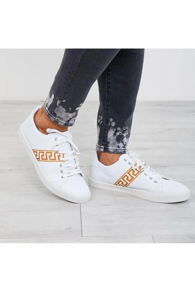 Men White Sneakers With Greek Band White Brentiny Paris Sneakers