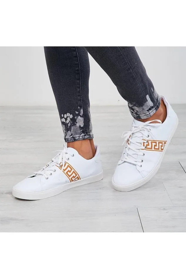 Men White Sneakers With Greek Band White Brentiny Paris Sneakers