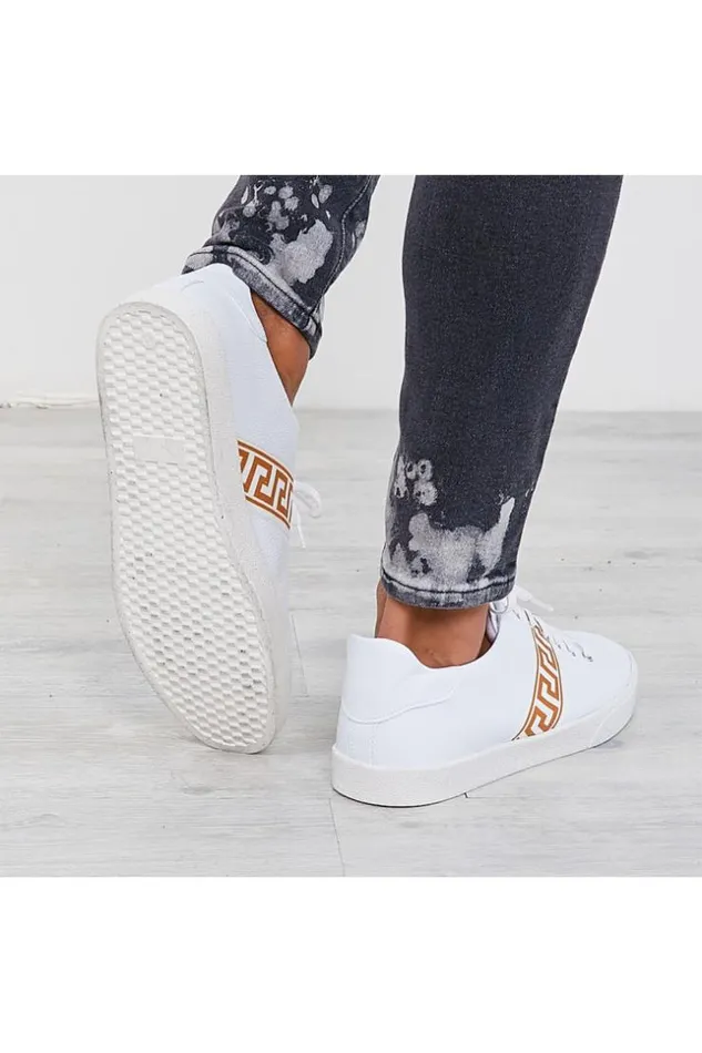 Men White Sneakers With Greek Band White Brentiny Paris Sneakers