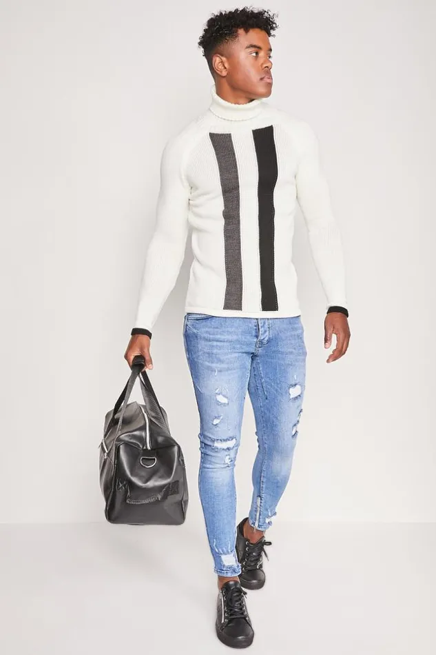 Men White Turtleneck Sweater Brentiny Paris Sweatshirts and Pullovers