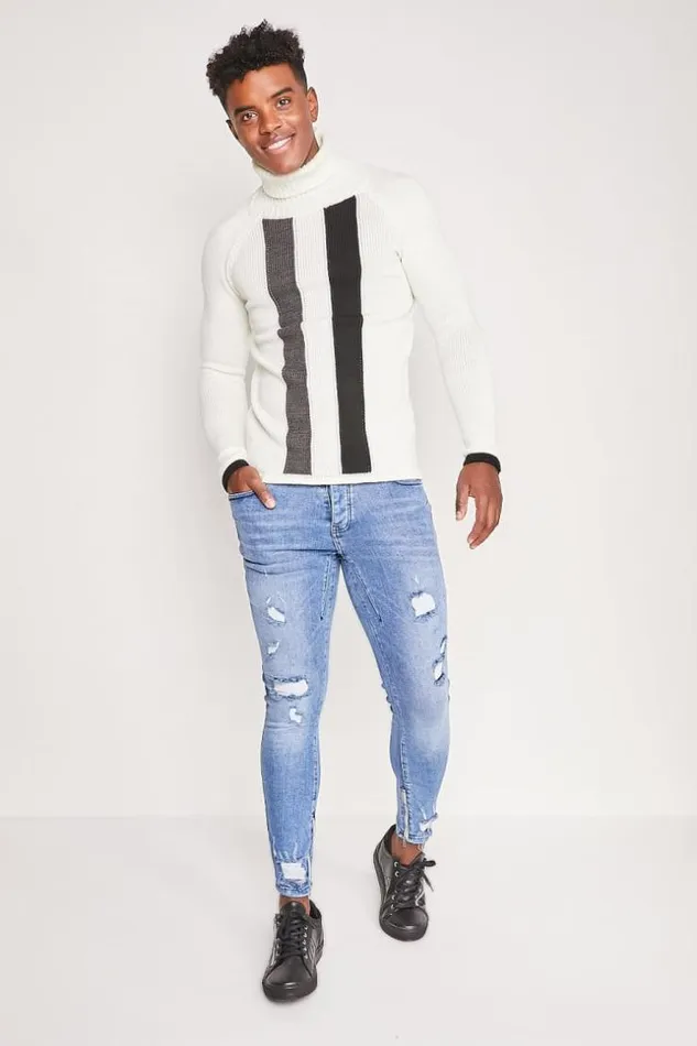 Men White Turtleneck Sweater Brentiny Paris Sweatshirts and Pullovers