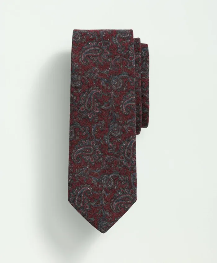 Men Wool Paisley Tie Burgundy Multi Brooks Brothers Ties and Pocket Squares