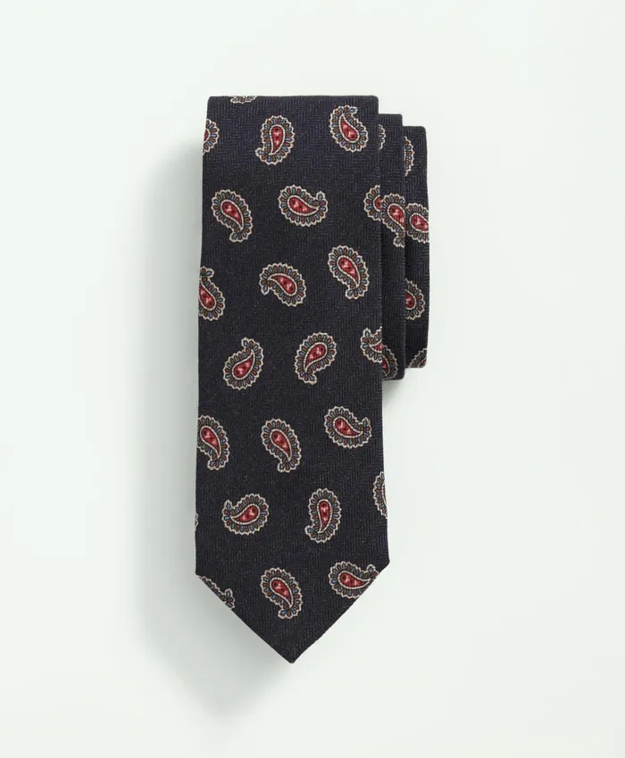 Men Wool Silk Paisley Tie Navyred Brooks Brothers Ties and Pocket Squares