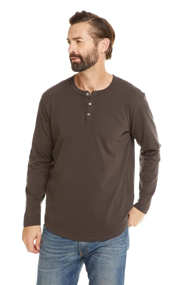 Mens Chaser Brand COTTON JERSEY LS HENLEY Tops