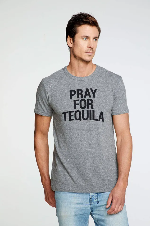 Mens Chaser Brand Tequila Prayers Crew Neck Tee Tops