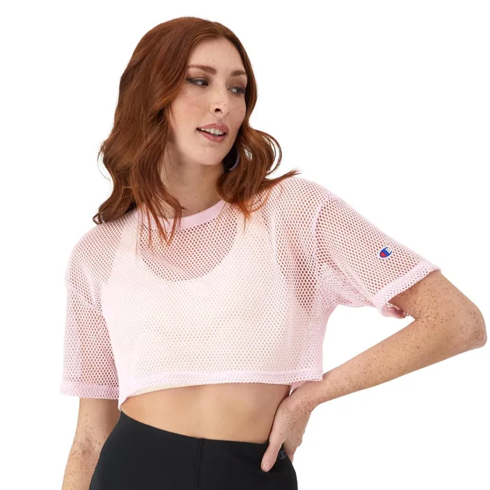Mesh Shirt Cropped C Logo Chantilly Pink Women Champion TShirts and Tops
