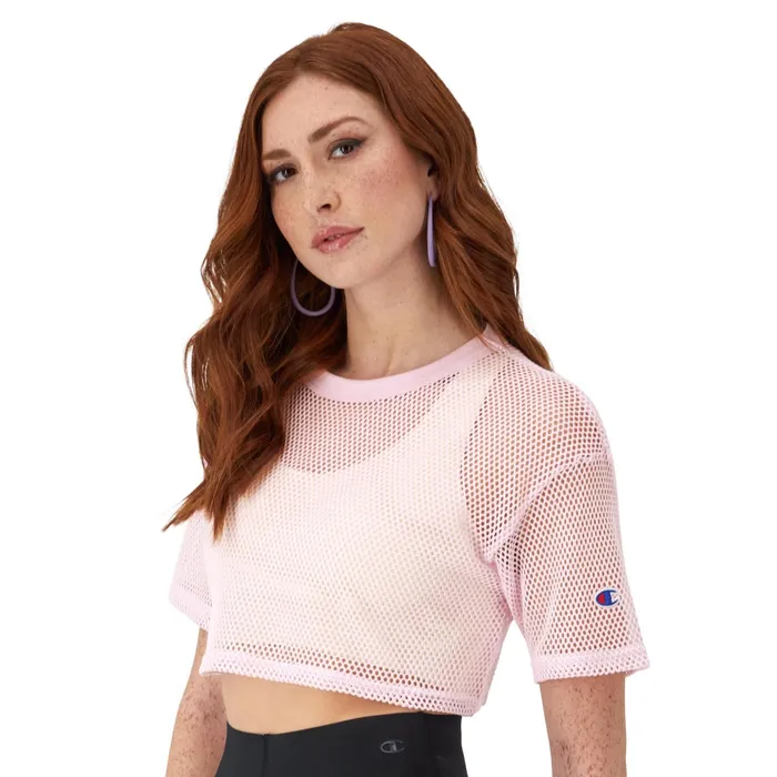 Mesh Shirt Cropped C Logo Chantilly Pink Women Champion TShirts and Tops