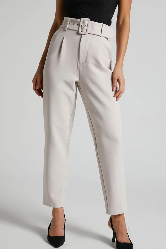 Milica Trousers 8211 Belted High Waisted Trousers In Beige Women Showpo Curve Clothes