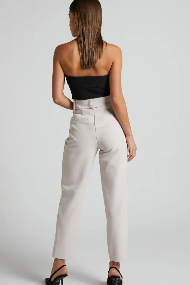 Milica Trousers 8211 Belted High Waisted Trousers In Beige Women Showpo Curve Clothes