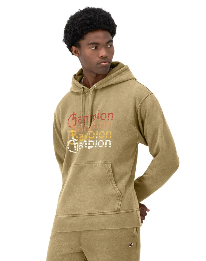 Mineral Dye Graphic Hoodie Retro Repeat Logo Mineral Dye Soft Suede Men Champion Hoodies and Sweatshirts