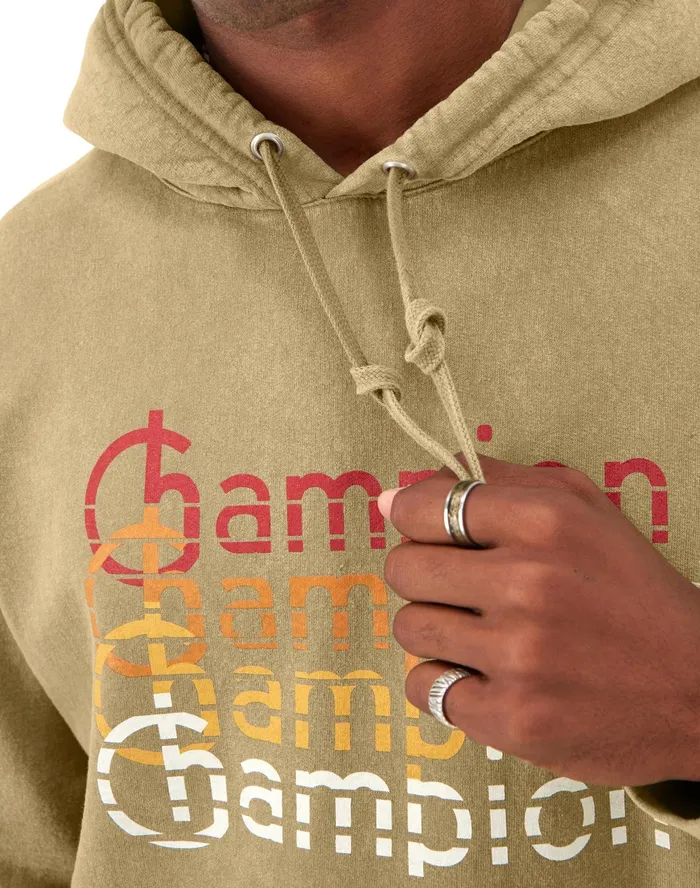 Mineral Dye Graphic Hoodie Retro Repeat Logo Mineral Dye Soft Suede Men Champion Hoodies and Sweatshirts
