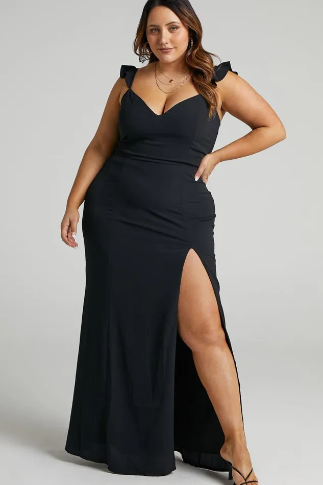 More Than This Midi Dress 8211 Ruffle Strap Thigh Split Dress In Black Women Showpo Dresses