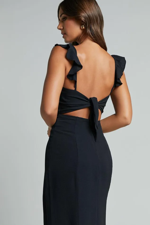 More Than This Midi Dress 8211 Ruffle Strap Thigh Split Dress In Black Women Showpo Dresses