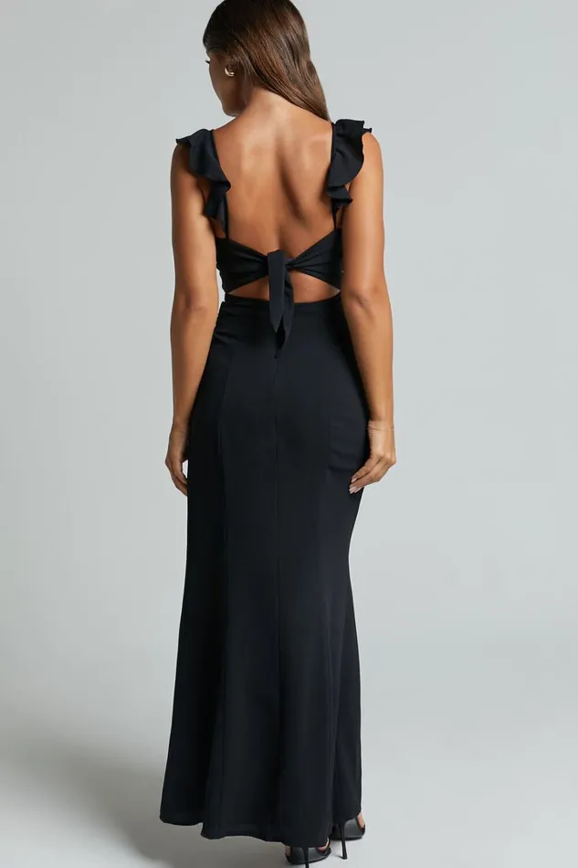 More Than This Midi Dress 8211 Ruffle Strap Thigh Split Dress In Black Women Showpo Dresses