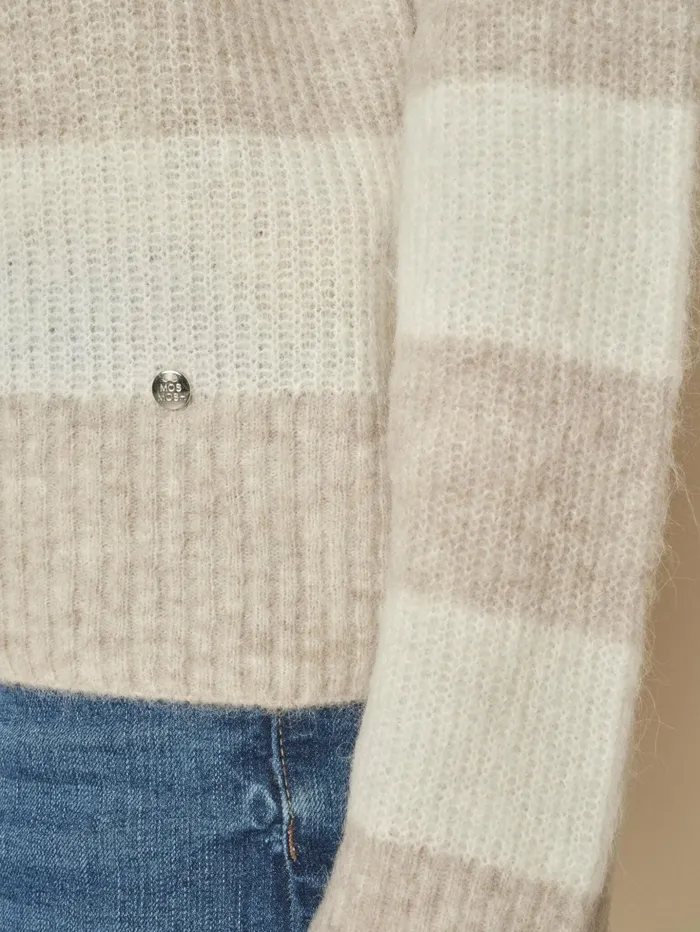 MOS MOSH Knits Women MMAidy Thora Stripe Rollneck Knit Feather Gray MOS MOSH Knits Women MMAidy Thora Stripe Rollneck Knit Feather Gray