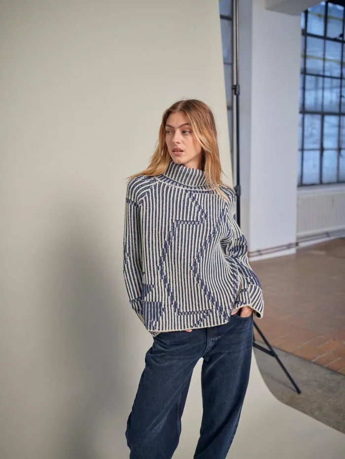 MOS MOSH Knits Women MMHelna Ikat Rollneck Knit Set Sail