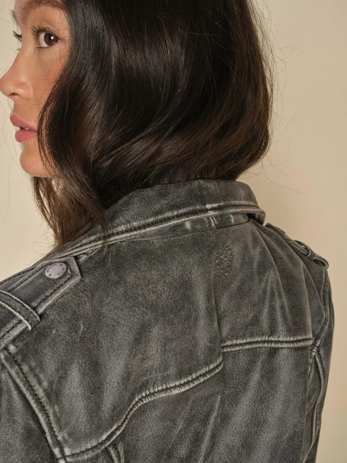 MOS MOSH Leather Women MMCelia Biker Leather Jacket Phantom MOS MOSH Leather Women MMCelia Biker Leather Jacket Phantom
