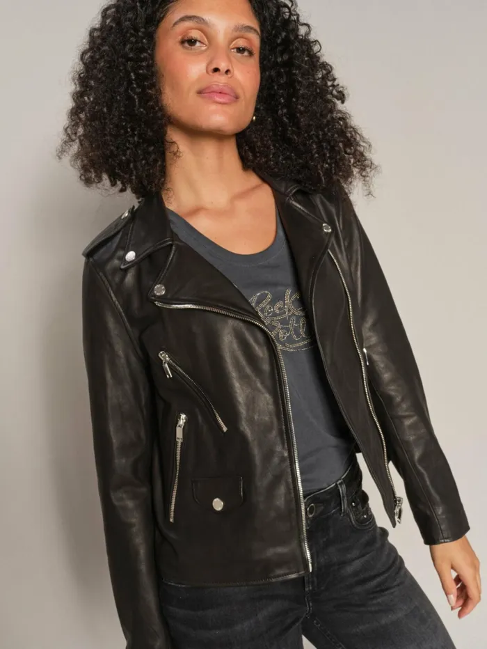 MOS MOSH Leather Women MMMitchel Mol Leather Jacket Black MOS MOSH Leather Women MMMitchel Mol Leather Jacket Black