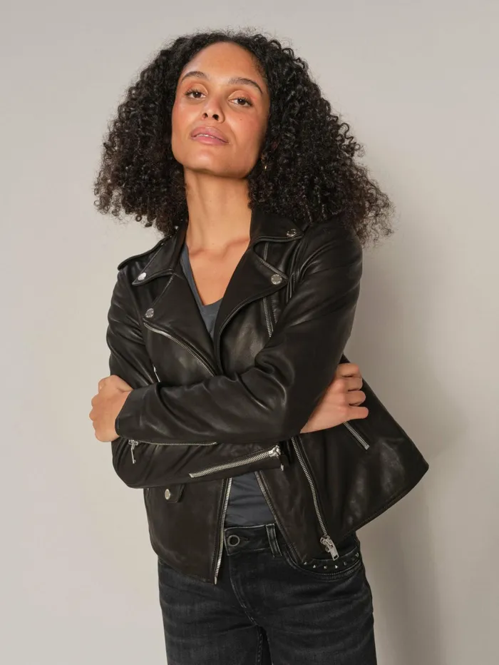 MOS MOSH Leather Women MMMitchel Mol Leather Jacket Black MOS MOSH Leather Women MMMitchel Mol Leather Jacket Black