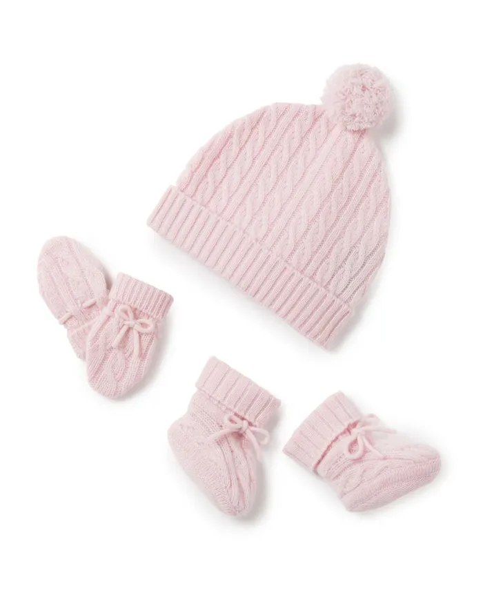 NPeal Baby Children Cable Cashmere Booties Pale Pink