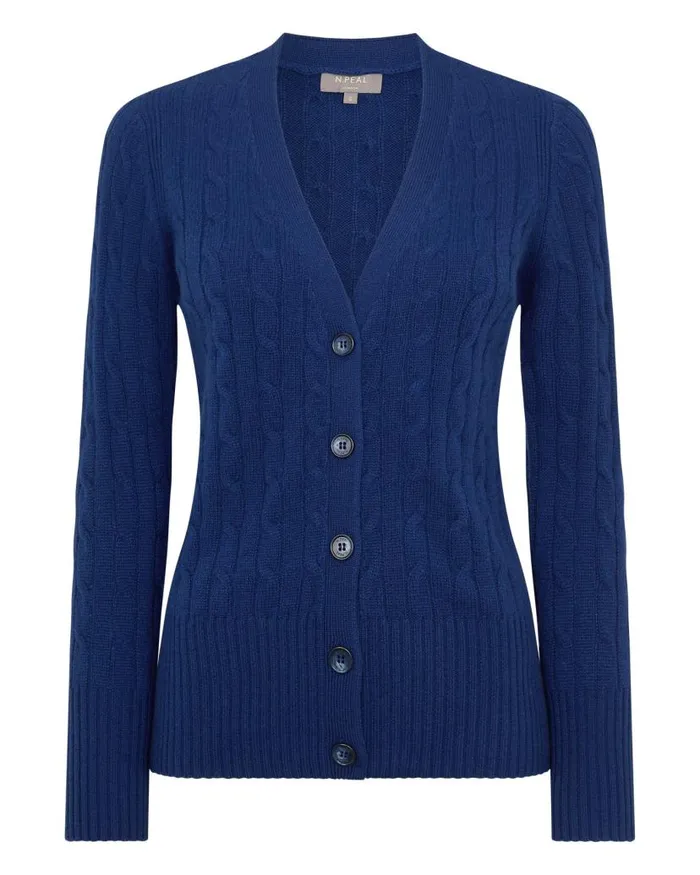 NPeal Cardigans Women Clara Cable V Neck Cashmere Cardigan French Blue