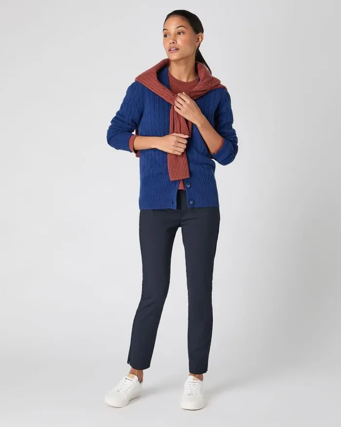NPeal Cardigans Women Clara Cable V Neck Cashmere Cardigan French Blue