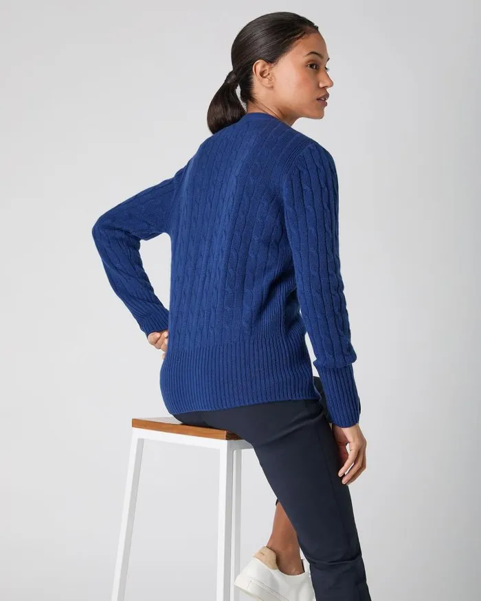 NPeal Cardigans Women Clara Cable V Neck Cashmere Cardigan French Blue