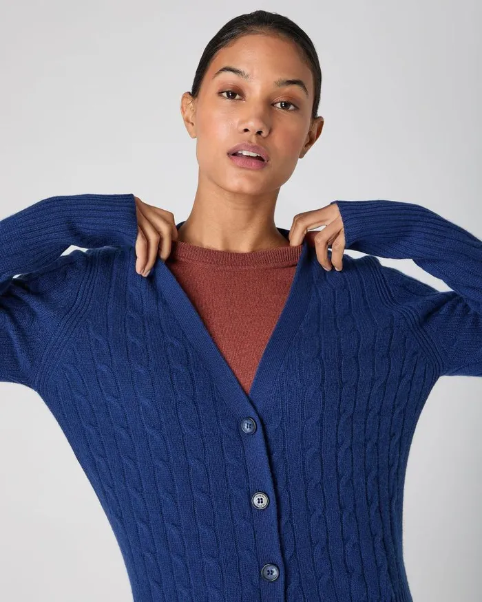 NPeal Cardigans Women Clara Cable V Neck Cashmere Cardigan French Blue