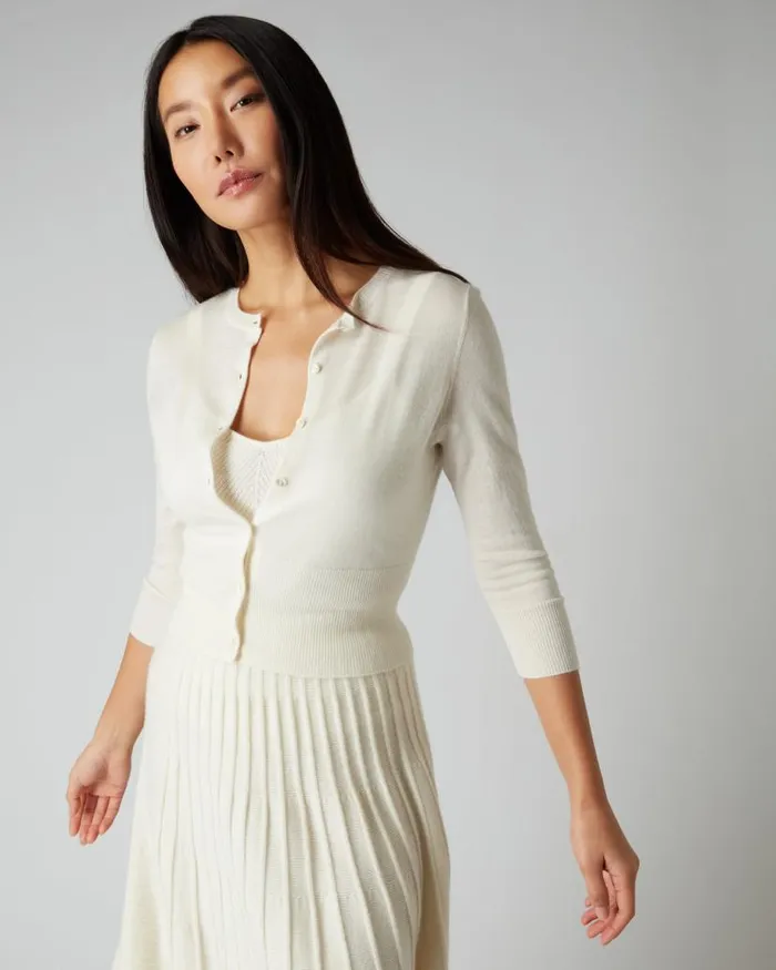 NPeal Cardigans Women Darcie Superfine Cashmere Cropped Cardigan New Ivory White