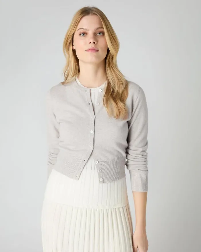 NPeal Cardigans Women Ivy Cropped Cashmere Cardigan Pebble Grey