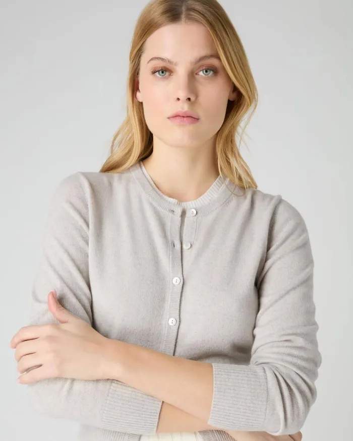 NPeal Cardigans Women Ivy Cropped Cashmere Cardigan Pebble Grey