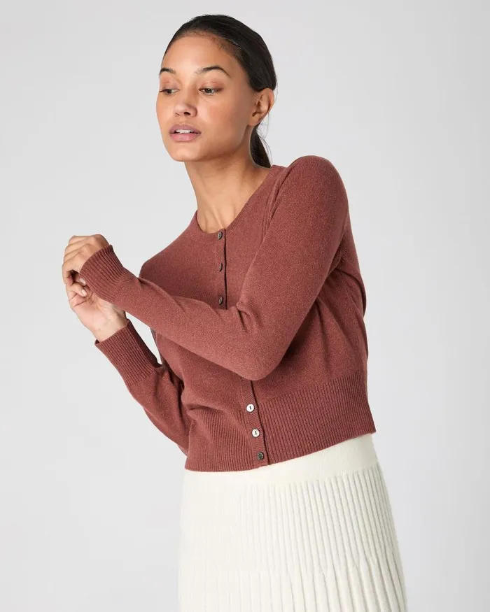 NPeal Cardigans Women Ivy Cropped Cashmere Cardigan Terracotta Brown