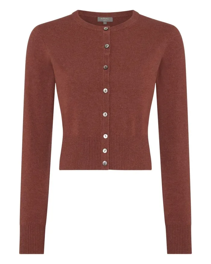 NPeal Cardigans Women Ivy Cropped Cashmere Cardigan Terracotta Brown