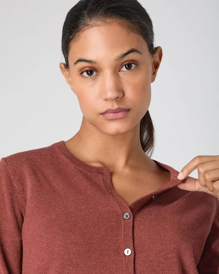 NPeal Cardigans Women Ivy Cropped Cashmere Cardigan Terracotta Brown
