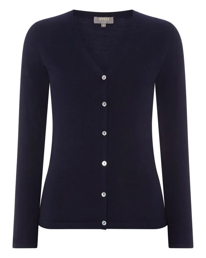 NPeal Cardigans Women Mia Superfine Cashmere V Neck Cardigan Navy Blue