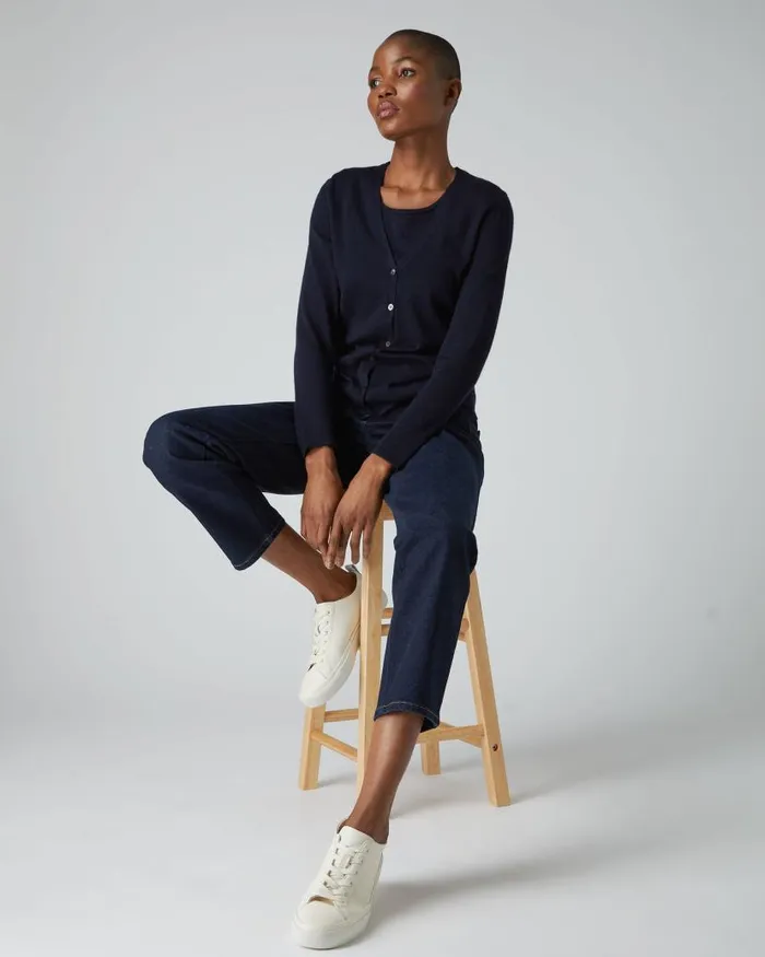 NPeal Cardigans Women Mia Superfine Cashmere V Neck Cardigan Navy Blue