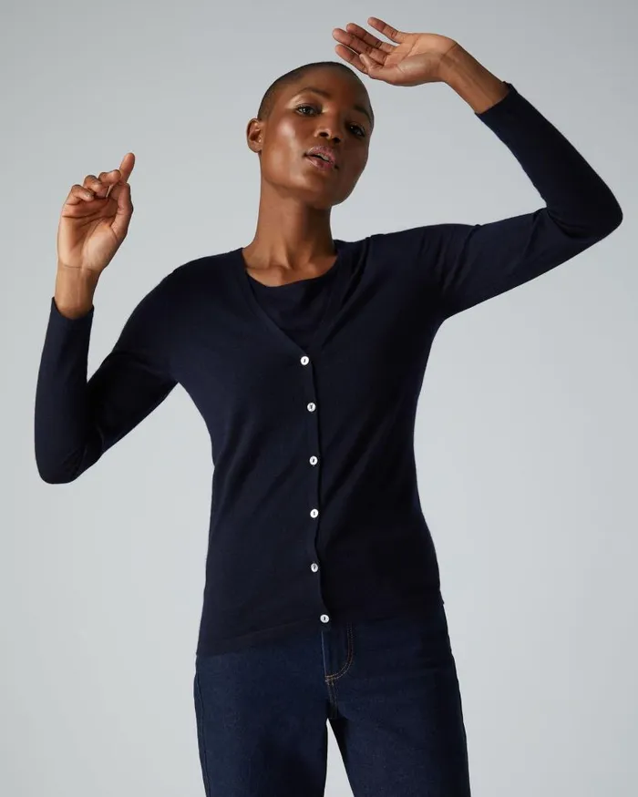 NPeal Cardigans Women Mia Superfine Cashmere V Neck Cardigan Navy Blue