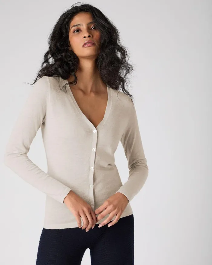 NPeal Cardigans Women Mia Superfine Cashmere V Neck Cardigan Sandstone Brown