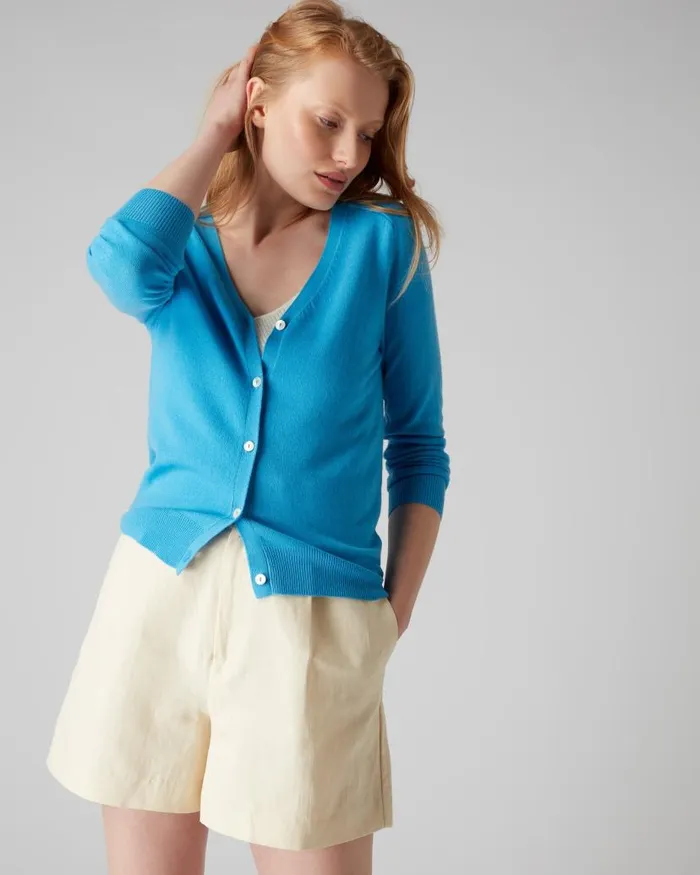 NPeal Cardigans Women V Necked Cashmere Cardigan Pool Blue