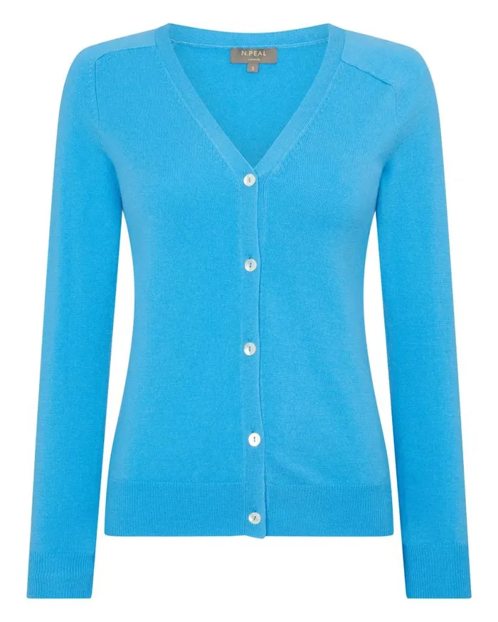 NPeal Cardigans Women V Necked Cashmere Cardigan Pool Blue
