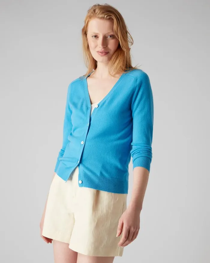 NPeal Cardigans Women V Necked Cashmere Cardigan Pool Blue
