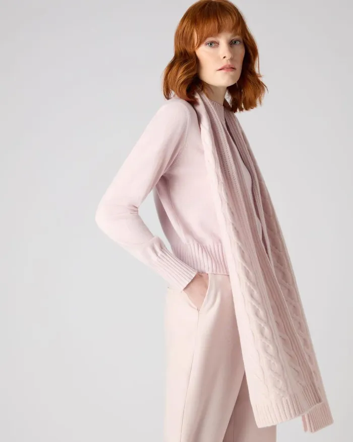 NPeal Cashmere Scarves Women Cable Rib Cashmere Scarf Quartz Pink
