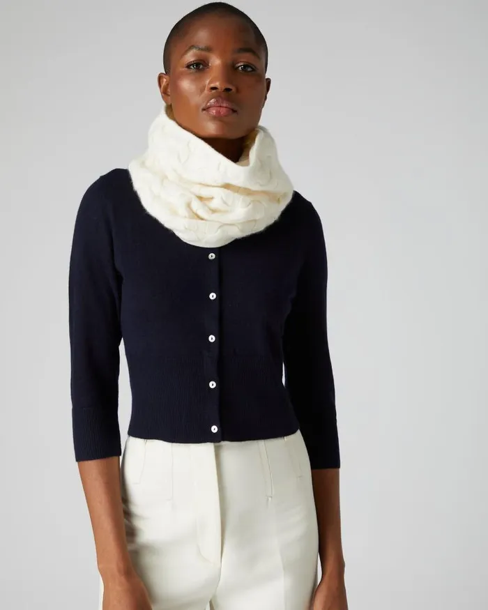 NPeal Cashmere Scarves WomenMen Unisex Cable Cashmere Snood New Ivory White