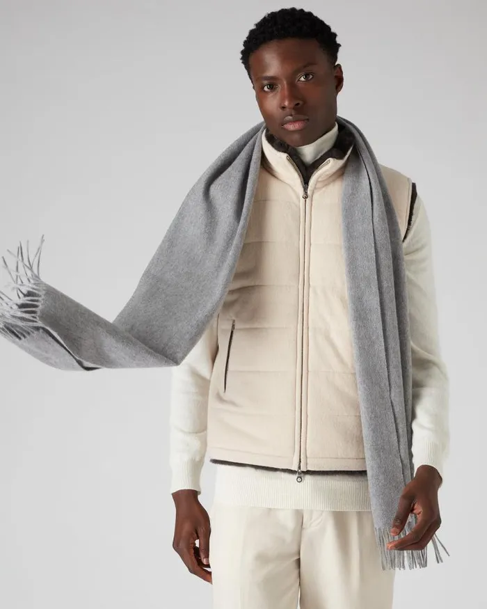 NPeal Cashmere Scarves WomenMen Unisex Large Woven Cashmere Scarf Flannel Grey